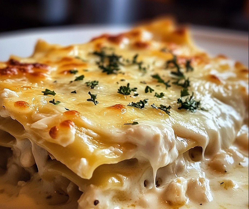 Enjoy the rich and creamy White Cheese Chicken Lasagna , a dish that brings together the best of comfort food in every bite.