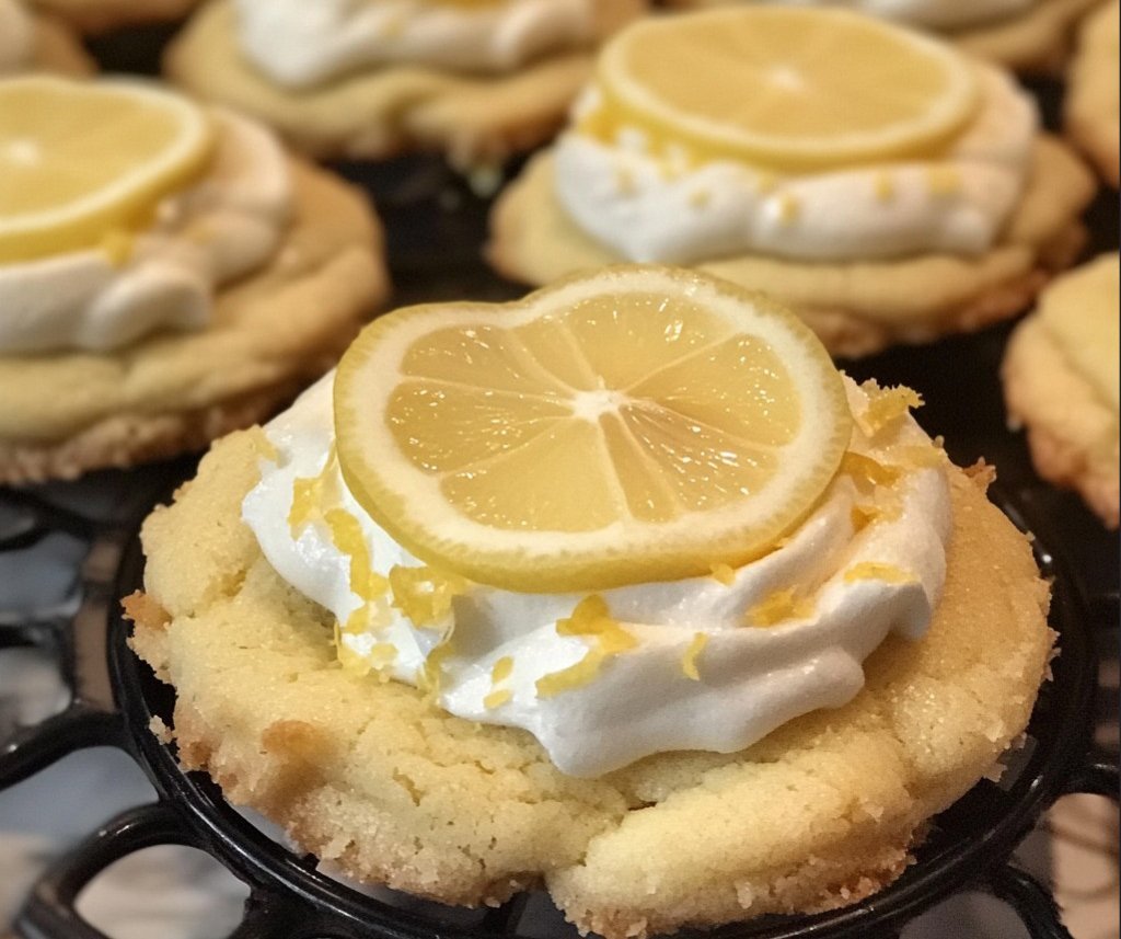 Say hello to spring with these Lemon Cream Pie Cookies! A zesty lemon filling nestled in a soft cookie cup, topped with a sprinkle of lemon zest.
