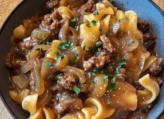 French Onion Beef and Noodles prepared at home with simple ingredients and clear steps.