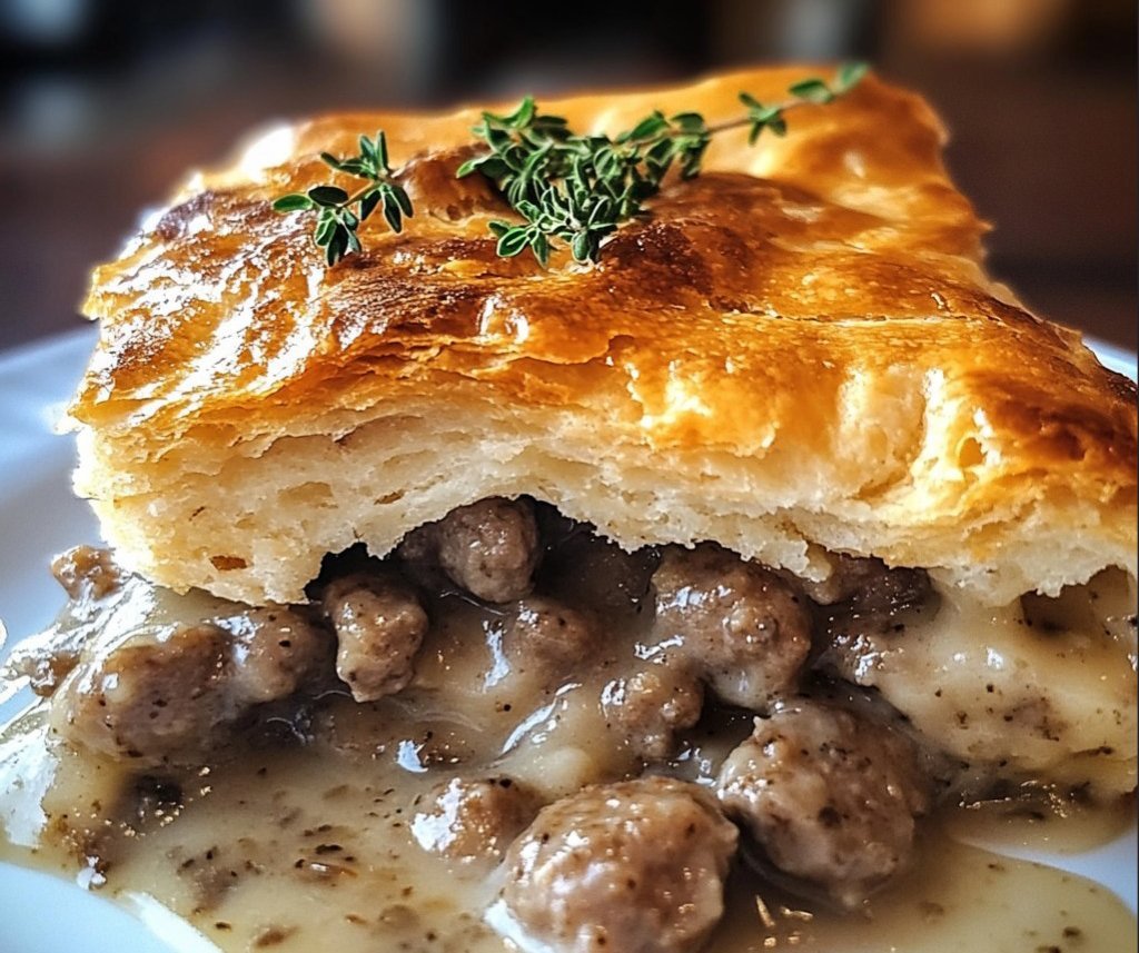 Sausage, Gravy, and Biscuit Pie