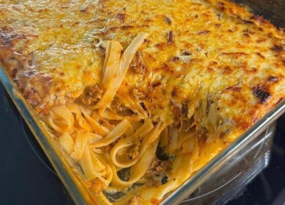 Alfredo spaghetti bake prepared at home with simple ingredients and clear steps.