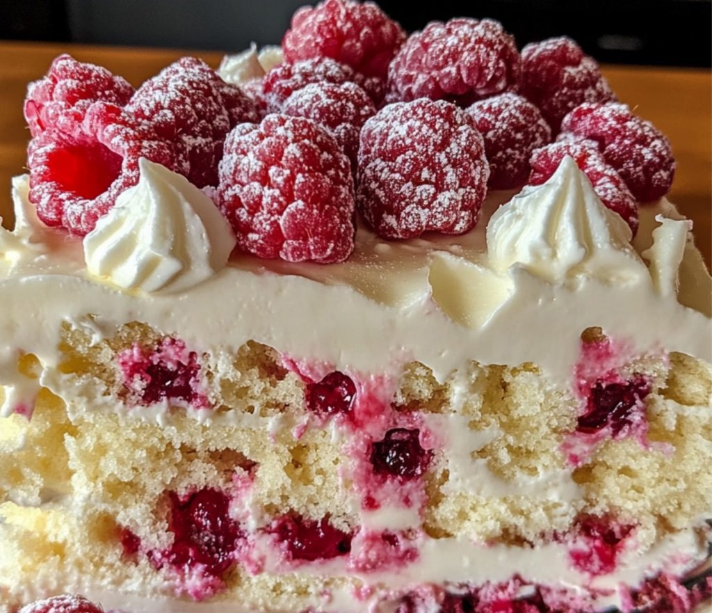 White Chocolate Raspberry Poke Cake
