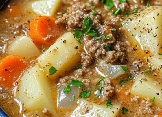 Hearty Potato Soup with Ground Beef and Gouda prepared at home with simple ingredients and clear steps.