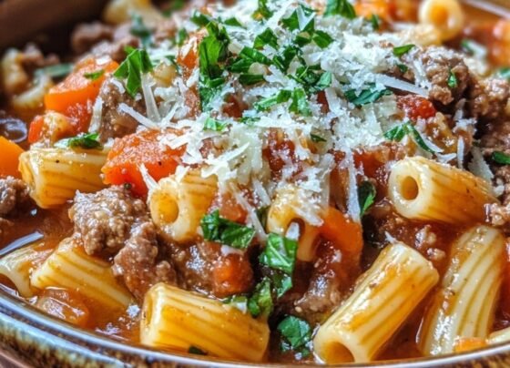 Beef and Macaroni Soup prepared at home with simple ingredients and clear steps.
