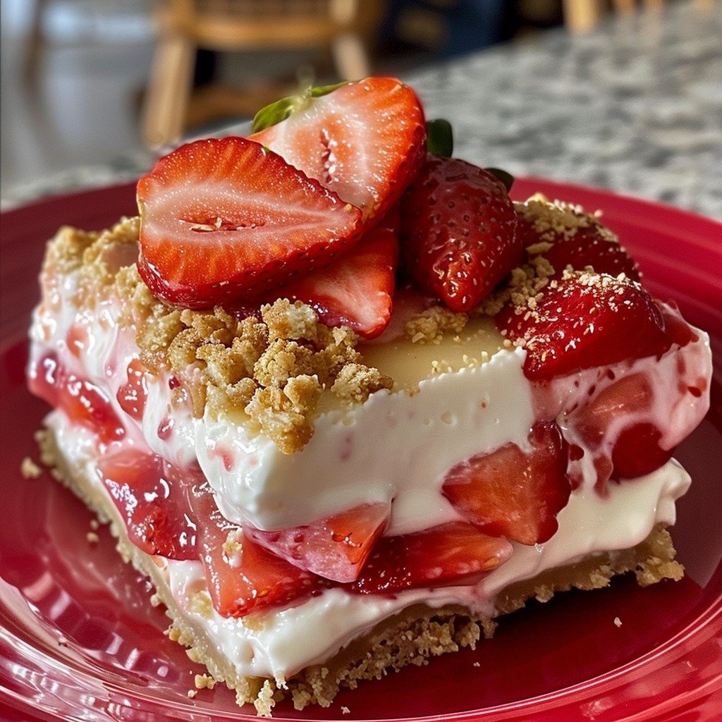 Layered Strawberry Cheesecake Lasagna with Graham Cracker Crust