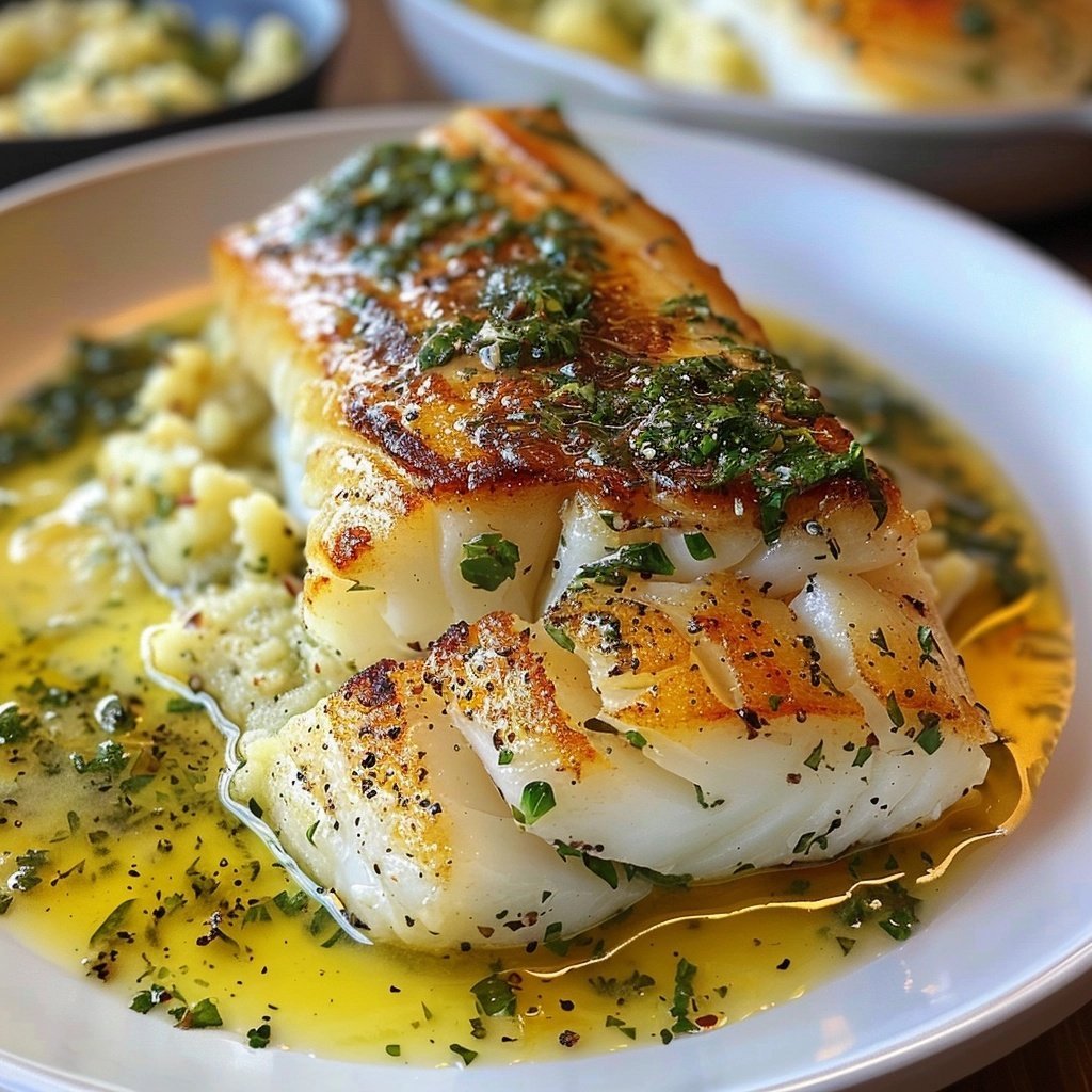 Golden Seared Cod with Herb Butter Sauce