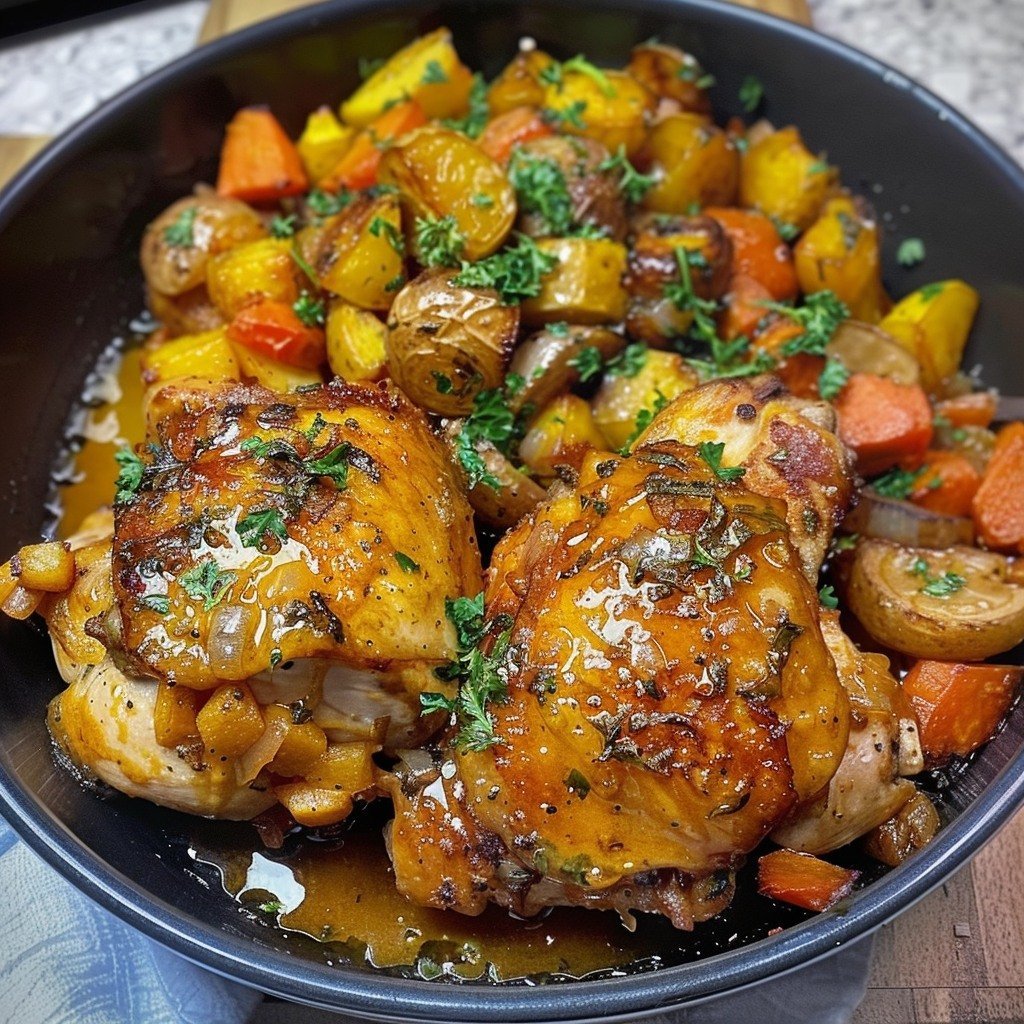 Honey Mustard Chicken Thighs with Roasted Vegetables