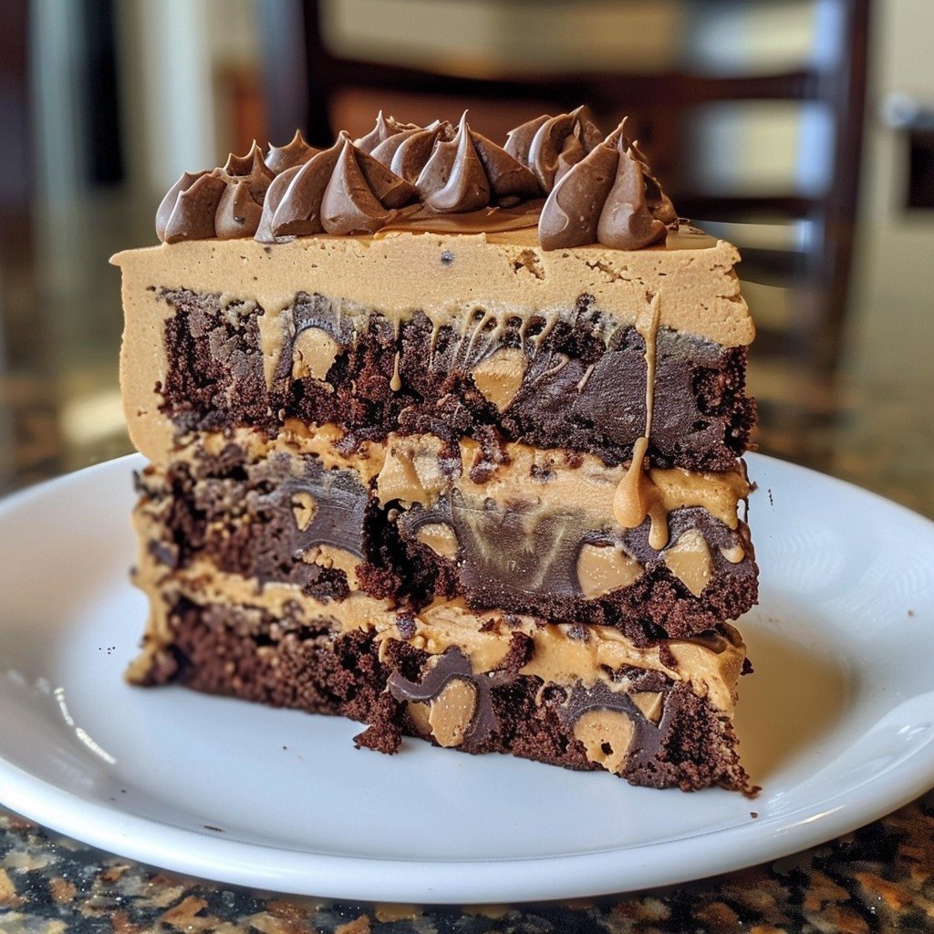 Classic Peanut Butter Cookie Dough Brownie Layer Cake