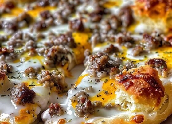 Biscuits and Sausage Gravy Breakfast Pizza prepared at home with simple ingredients and clear steps.