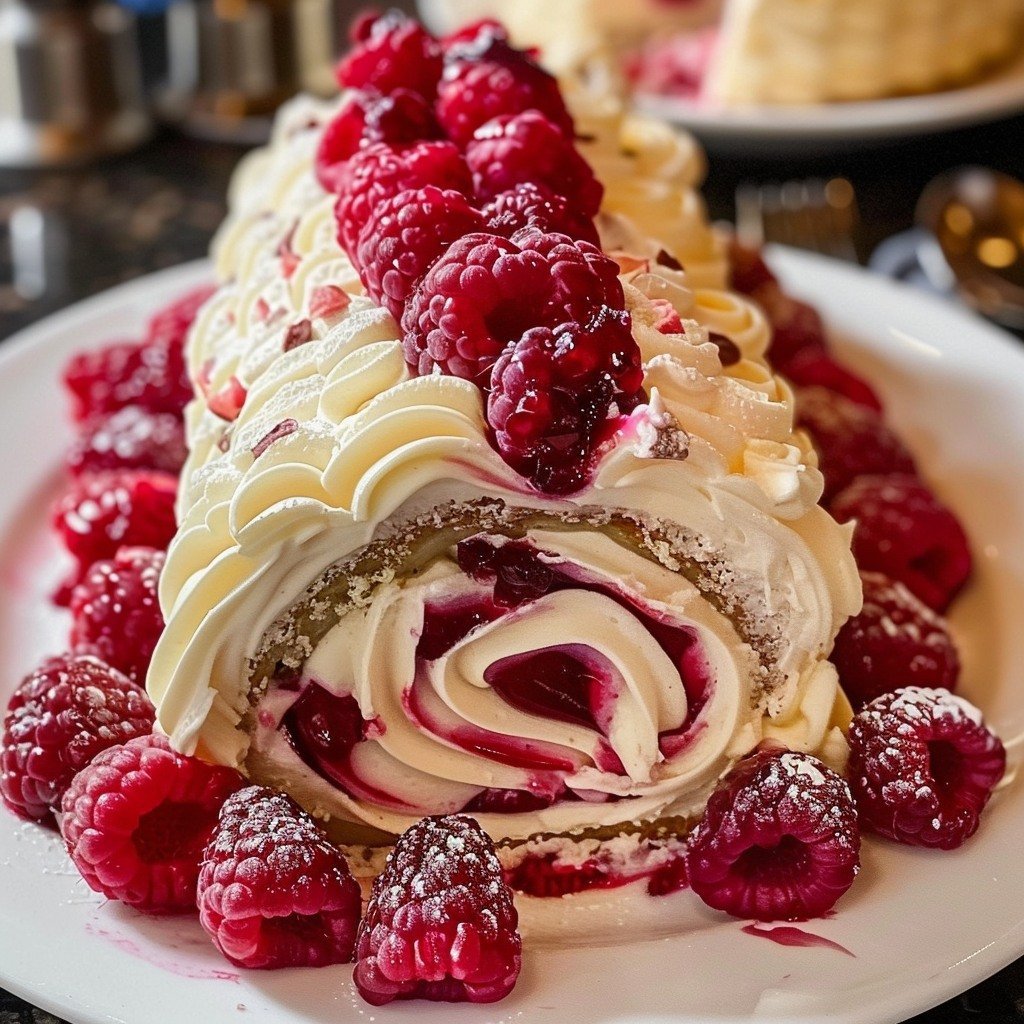 Elegant Raspberry White Chocolate Cake Roll