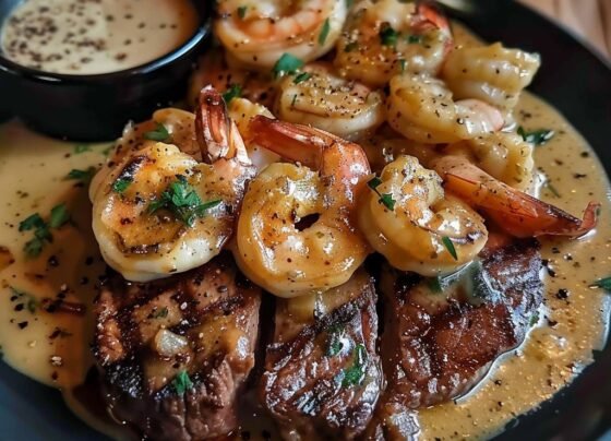 Steak and Creamy Shrimp prepared at home with simple ingredients and clear steps.