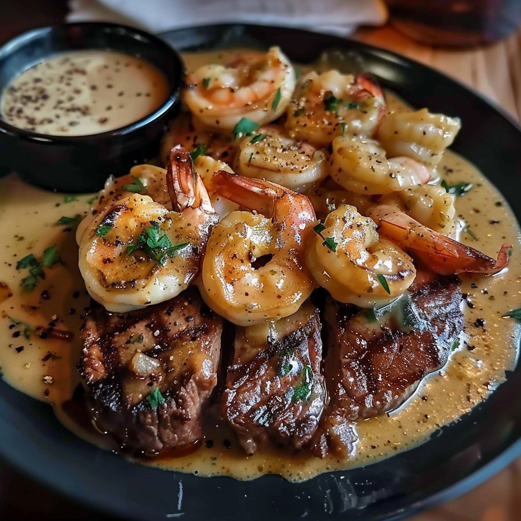 Steak and Creamy Shrimp