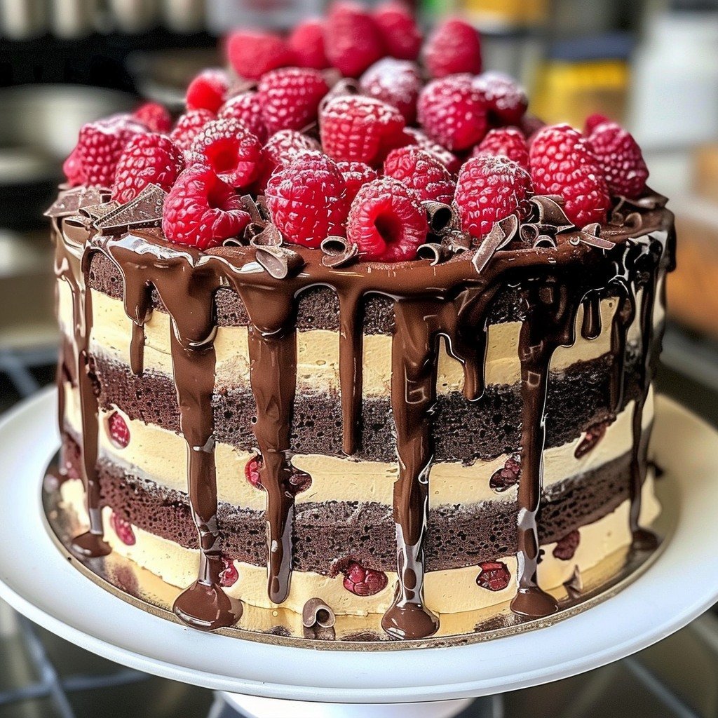 Triple Chocolate Raspberry Drip Cake