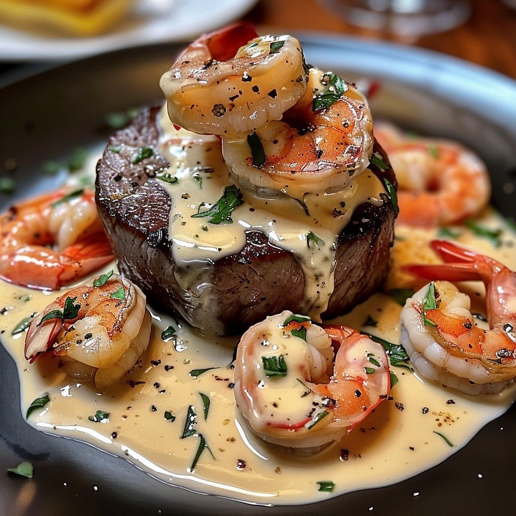 Filet Mignon with Shrimp and Lobster Cream