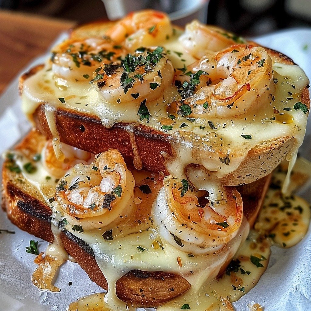 Cheesy Garlic Bread Shrimp Grilled Cheese