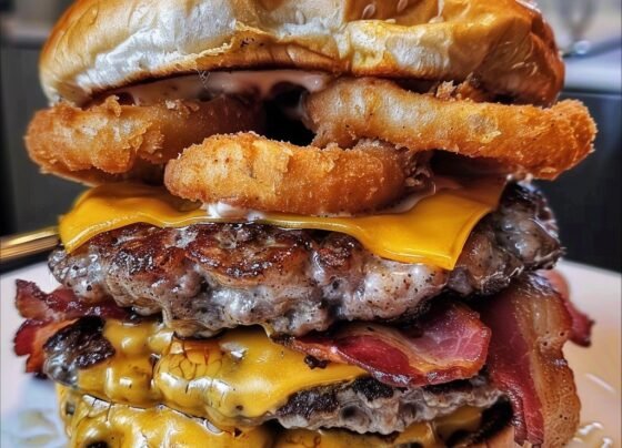 Ultimate Bacon Double Cheeseburger with Onion Rings prepared at home with simple ingredients and clear steps.