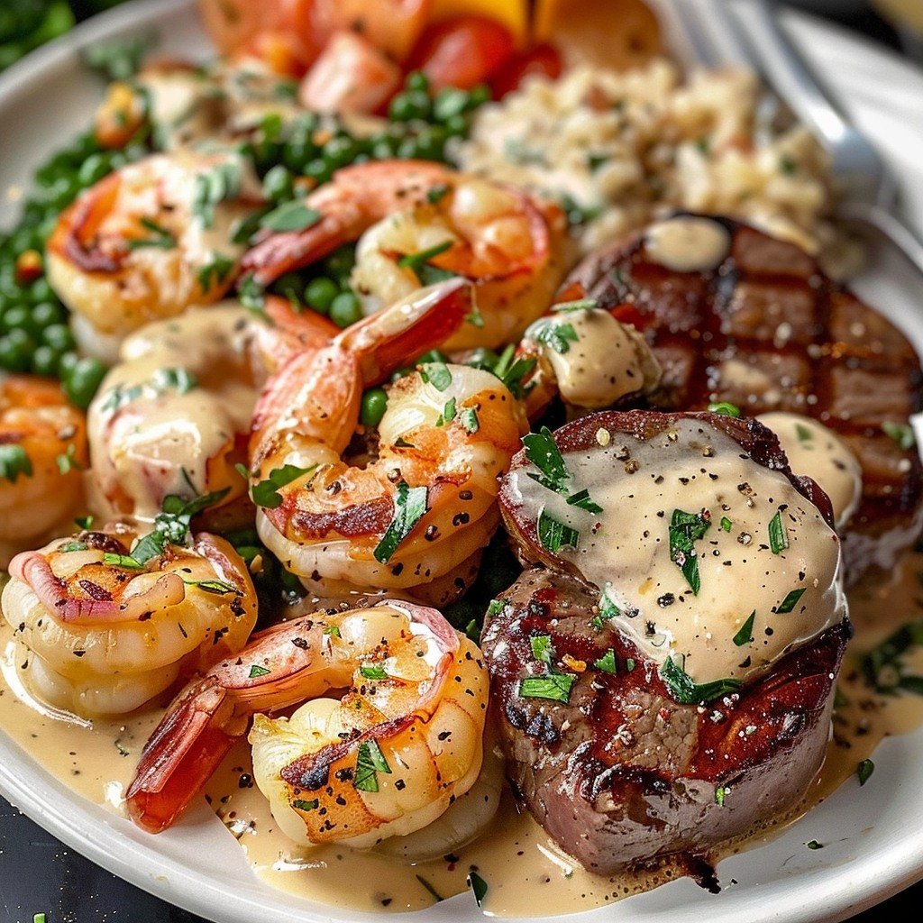 Steak and Creamy Shrimp