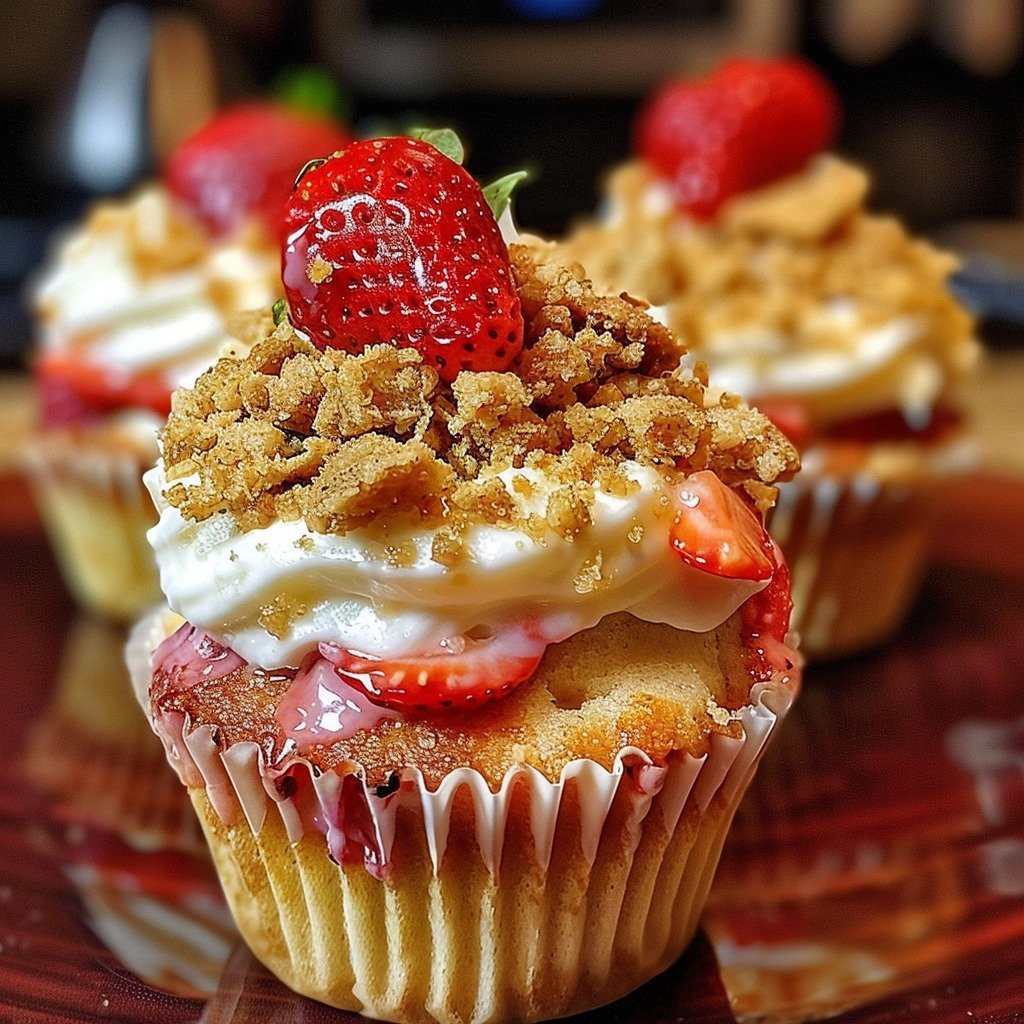 Strawberry Crumble Cheesecake Muffins