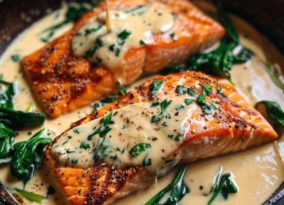 Pan-Seared Salmon with Creamy Florentine Sauce prepared at home with simple ingredients and clear steps.