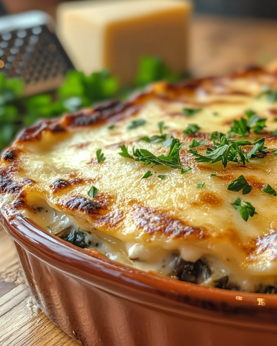 Creamy Spinach & Mushroom Lasagna