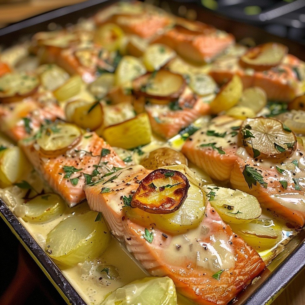 Creamy Salmon, Leek & Potato Traybake