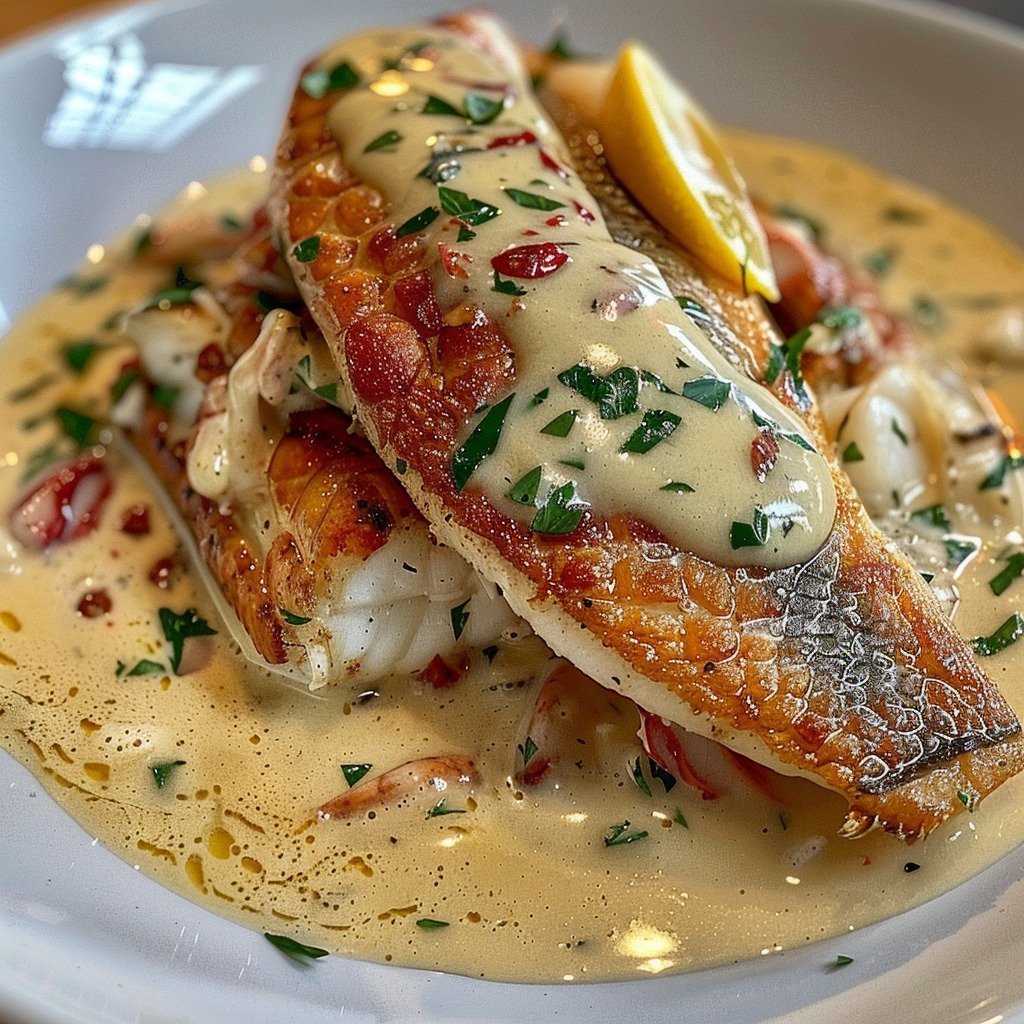 Seaside Snapper with Lobster Cream Sauce