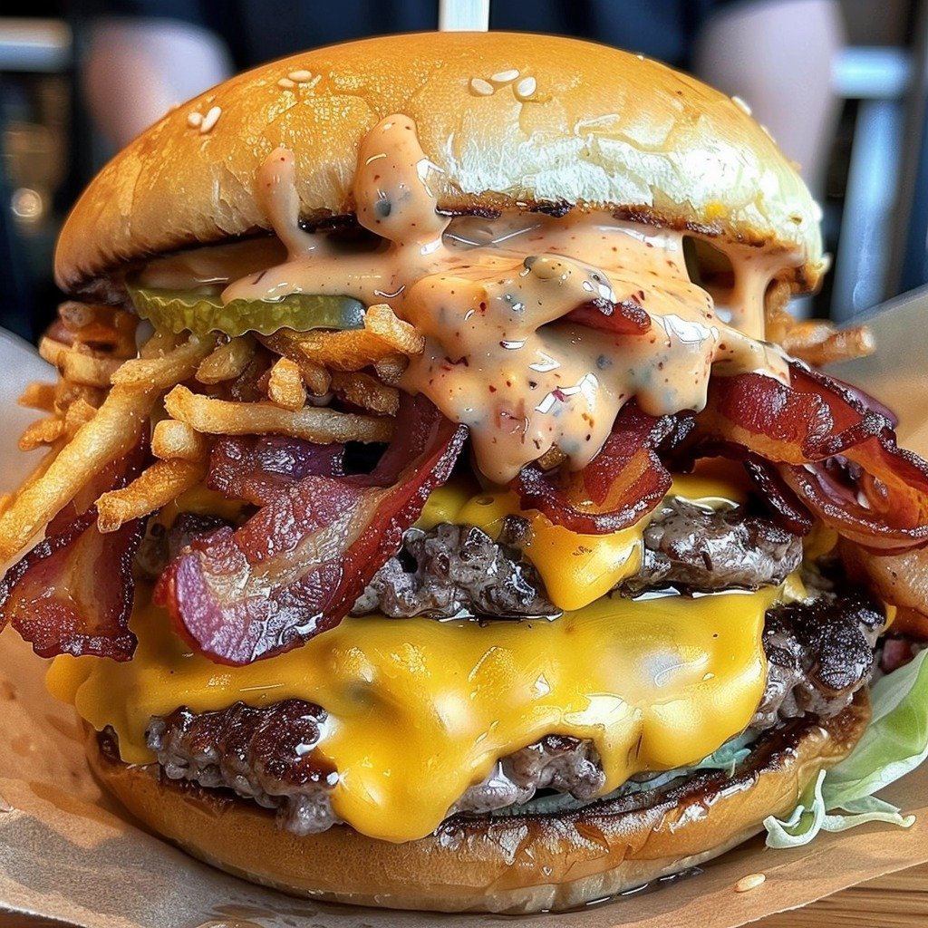 Crispy Bacon Cheeseburger with Spicy Mayo
