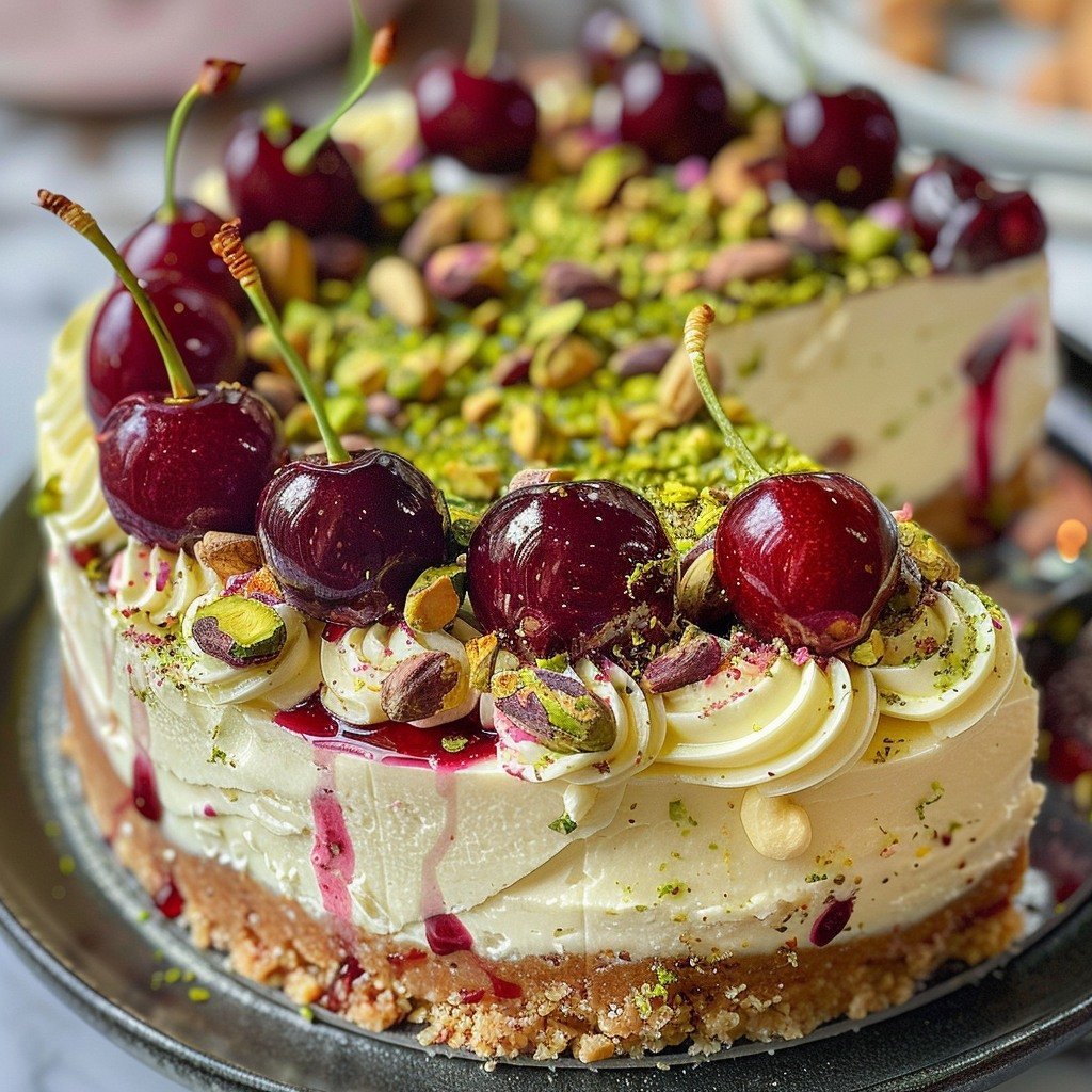 Luscious Lemon-Lime Cherry Pistachio Cheesecake