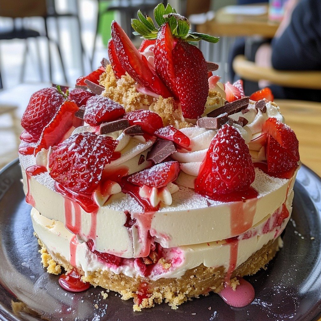 Decadent White Chocolate Strawberry Cheesecake