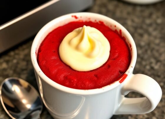 Quick & Easy Red Velvet Mug Cake Recipe | 5-Minute Microwave Dessert prepared at home with simple ingredients and clear steps.