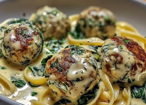Chicken Ricotta Meatballs with Spinach Alfredo Sauce prepared at home with simple ingredients and clear steps.