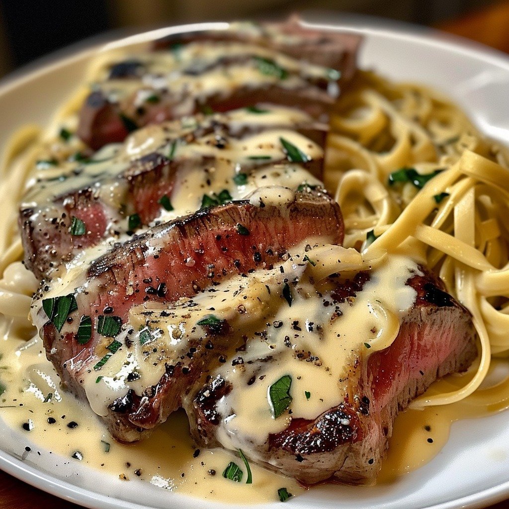 Savory Steak Gorgonzola Alfredo with Creamy Parmesan Sauce