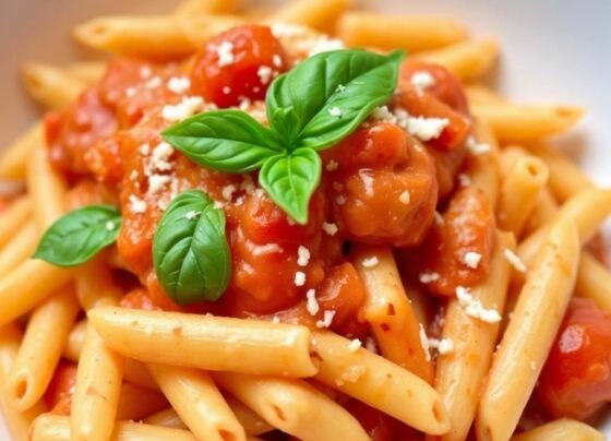 Creamy Tomato Basil Pasta Recipe | Easy 20-Minute Vegetarian Dinner prepared at home with simple ingredients and clear steps.