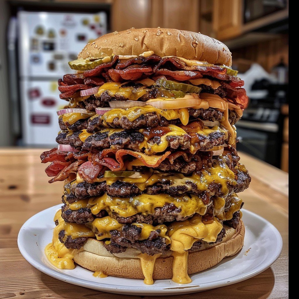 Epic Multi-Stacked Smash Burger Tower