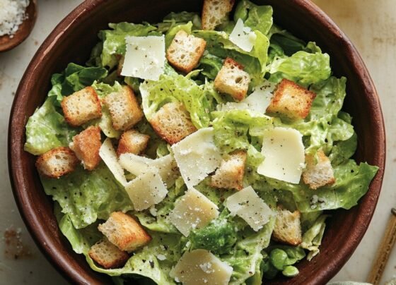Classic Caesar Salad Recipe | Crisp and Tangy prepared at home with simple ingredients and clear steps.