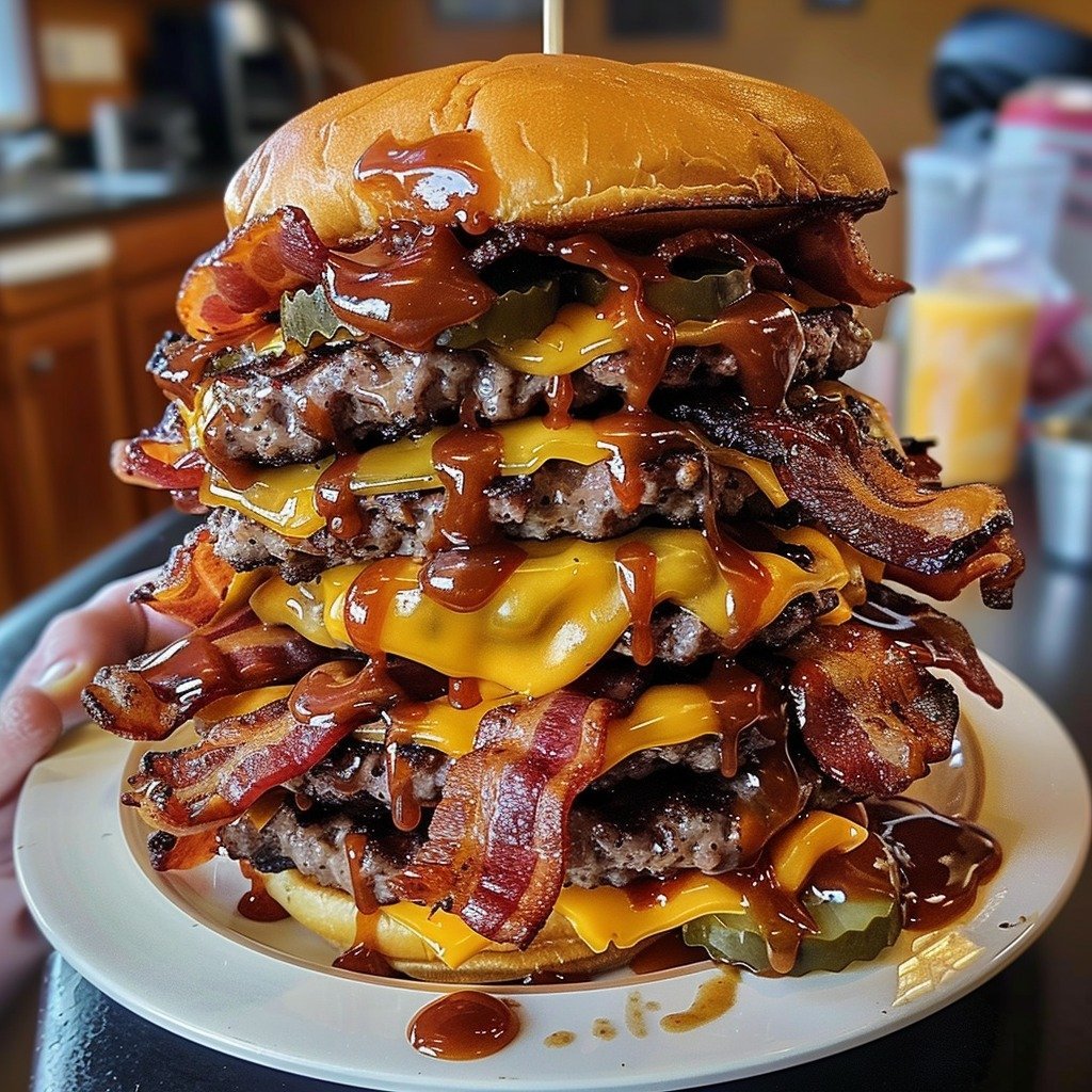 Ultimate BBQ Bacon Cheeseburger Stack