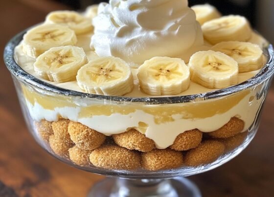 Banana Pudding – Creamy vanilla pudding layered with sliced bananas and vanilla wafers