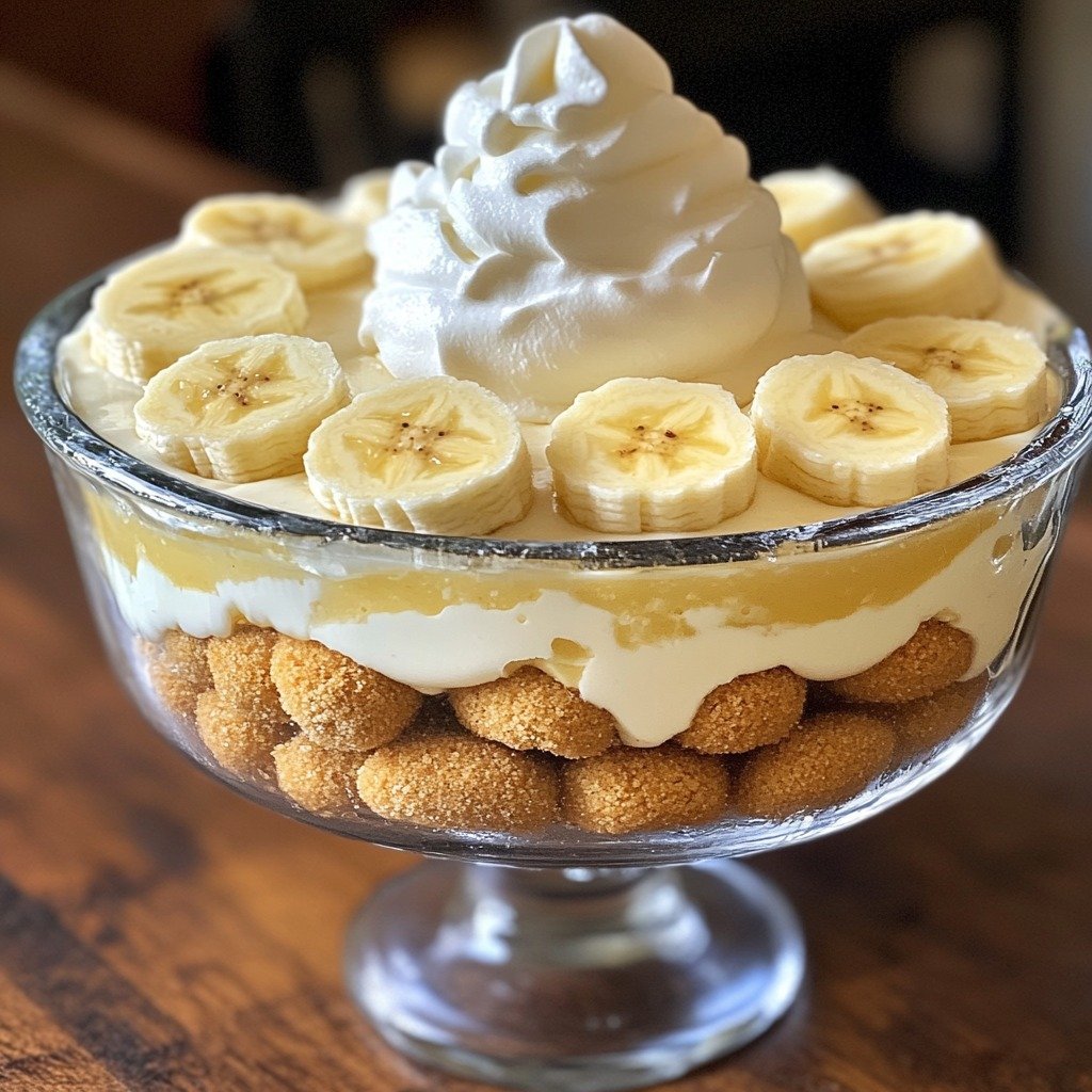 Banana Pudding – Creamy vanilla pudding layered with sliced bananas and vanilla wafers, topped with whipped cream for a classic, comforting dessert.