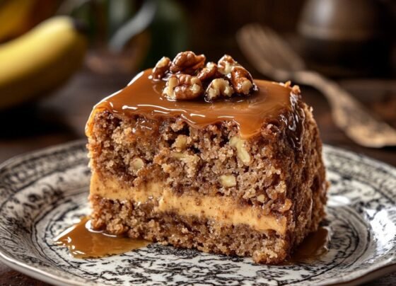 Luscious Walnut Banana Caramel Cake prepared at home with simple ingredients and clear steps.