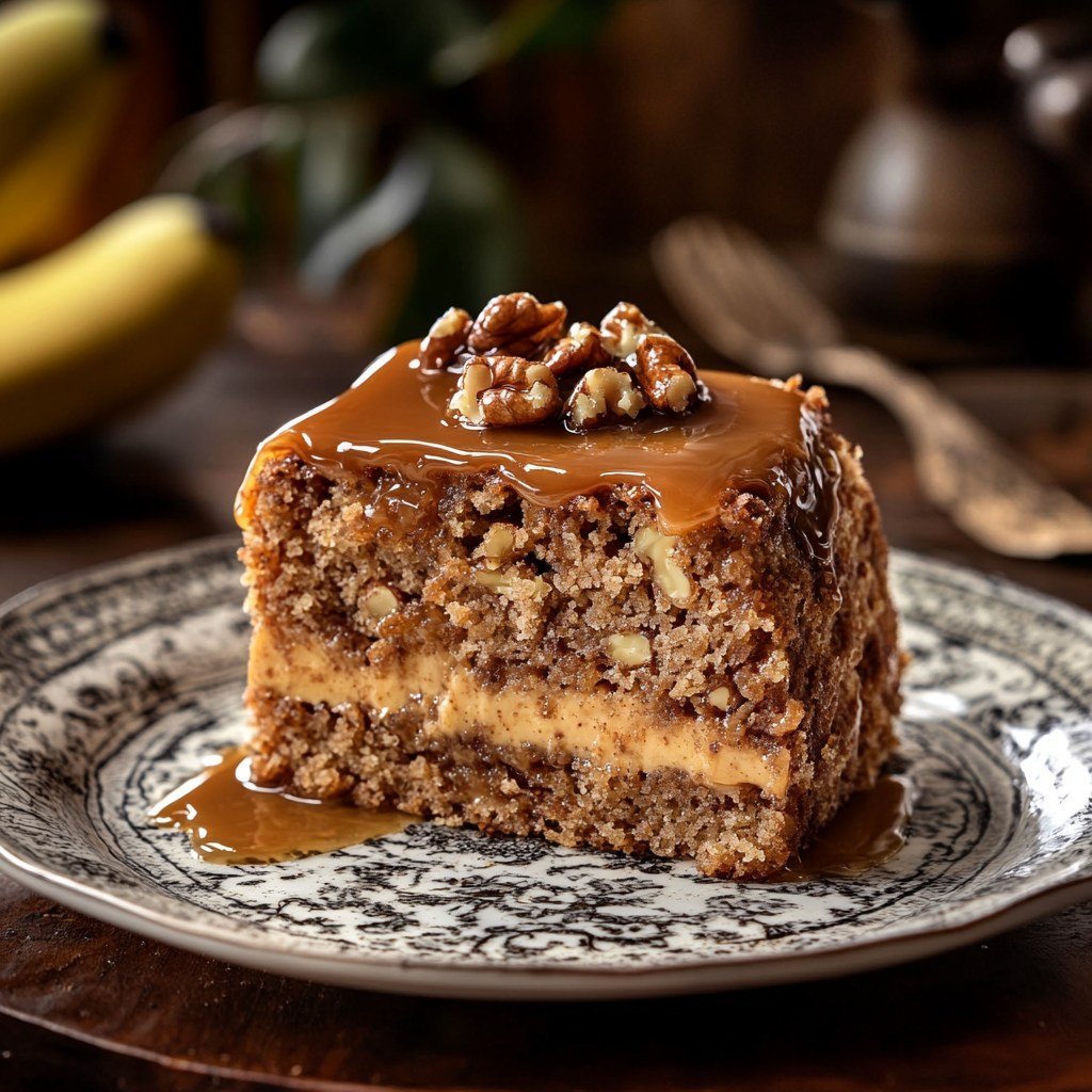Luscious Walnut Banana Caramel Cake