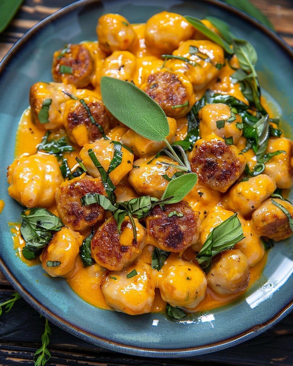 Creamy Pumpkin Gnocchi with Spinach and Sausage
