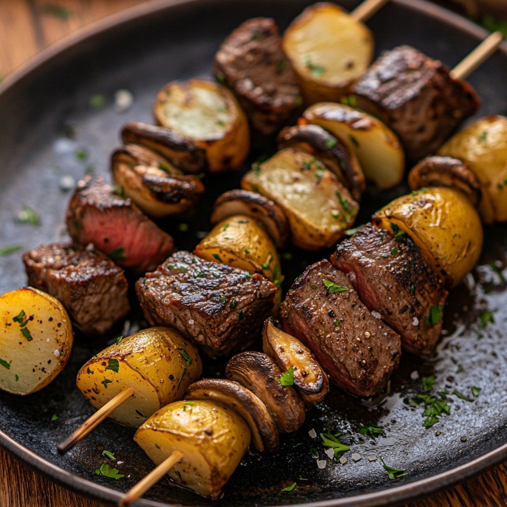 Grilled Steak Potato Mushroom Kabobs