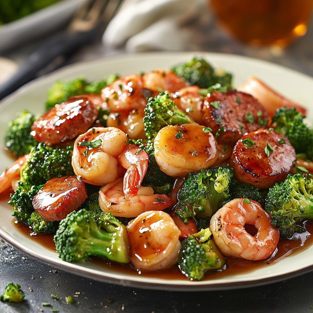 Honey Garlic Shrimp, Sausage & Broccoli
