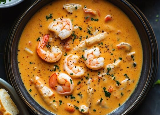 Creamy Crab and Shrimp Seafood Bisque | Rich and Delicious prepared at home with simple ingredients and clear steps.