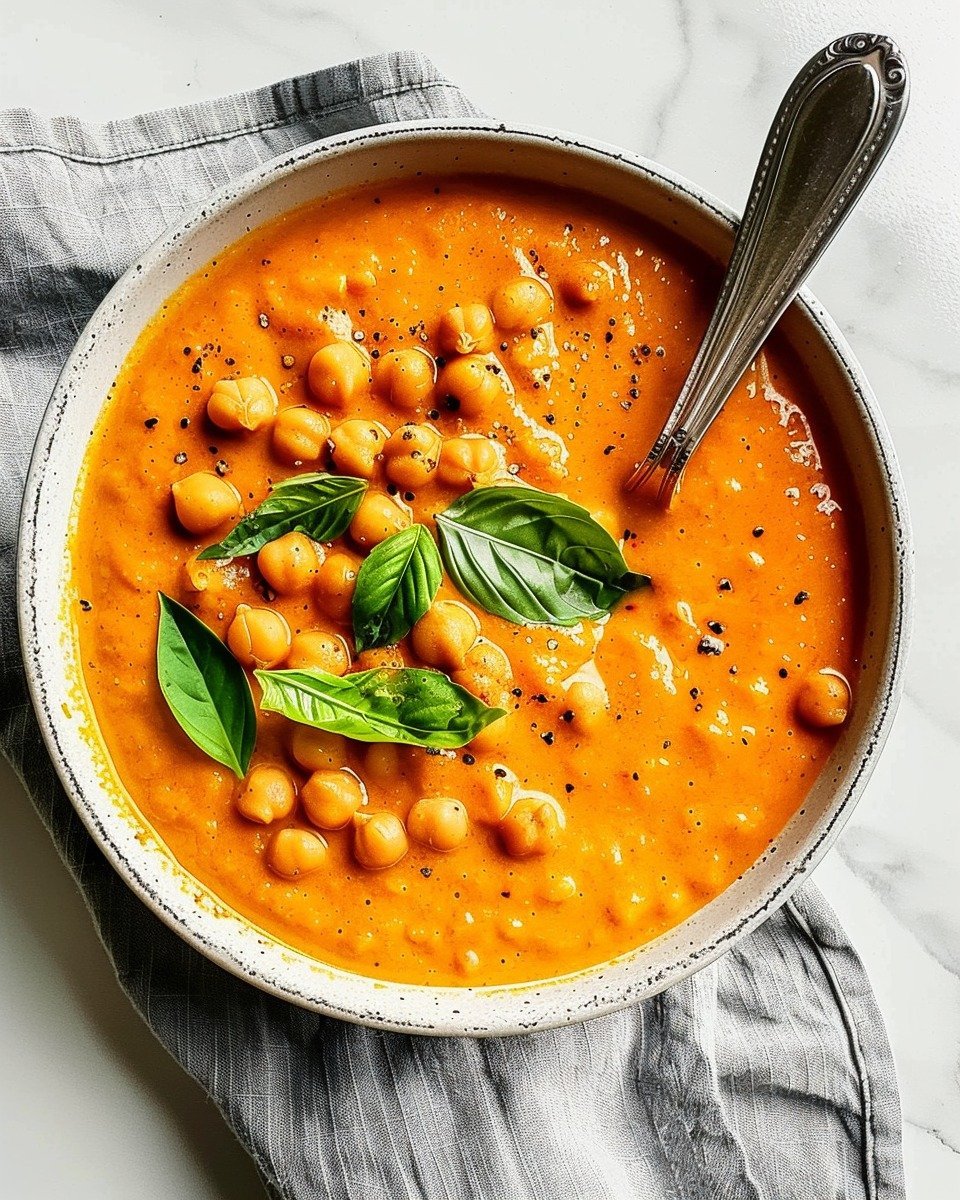 Roasted Red Pepper Chickpea Soup – Bold, Creamy, and Comforting!