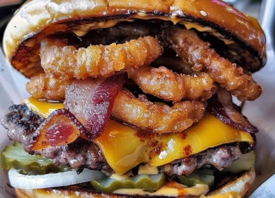 Ultimate Bacon Double Cheeseburger with Onion Rings prepared at home with simple ingredients and clear steps.