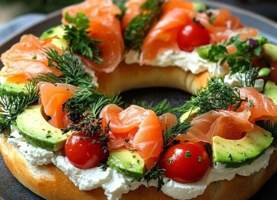 Festive Bagel Wreath prepared at home with simple ingredients and clear steps.