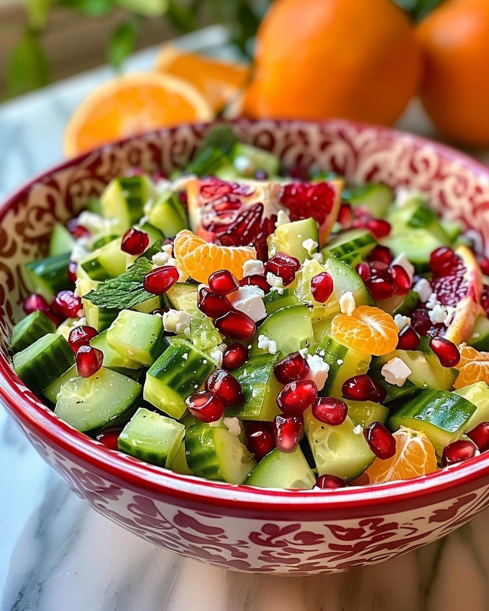 Refreshing and Vibrant: Chopped Cucumber, Pomegranate, and Tangerine Salad!