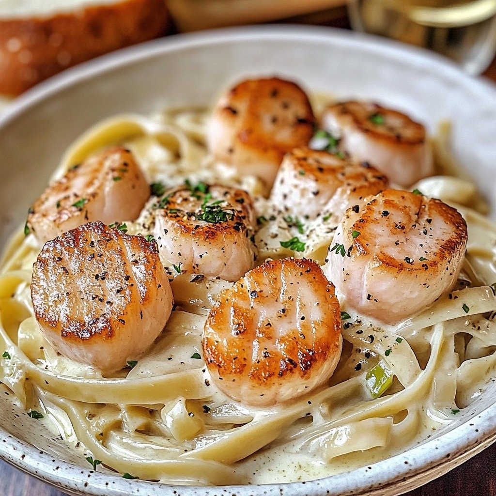 Linguine with Smoked Salmon, Scallops, and Creamy Leek Sauce