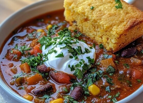 Vegetarian Chili with Sweet Cornbread prepared at home with simple ingredients and clear steps.